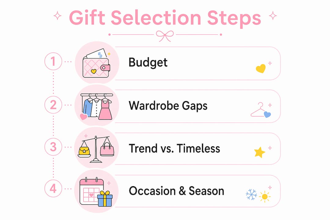 Infographic showing four key fashion gift selection criteria