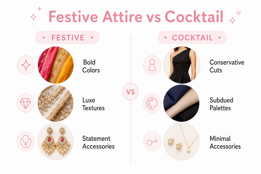 Infographic comparing festive and cocktail attire