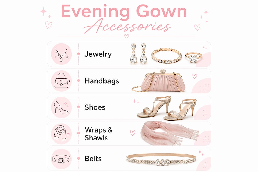 Infographic outlining five key evening gown accessories