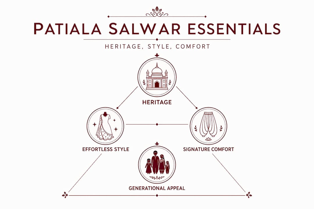 Infographic showing Patiala salwar heritage, style, comfort