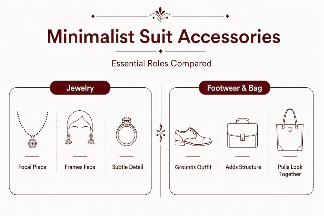 Infographic comparing accessory roles minimalist suits