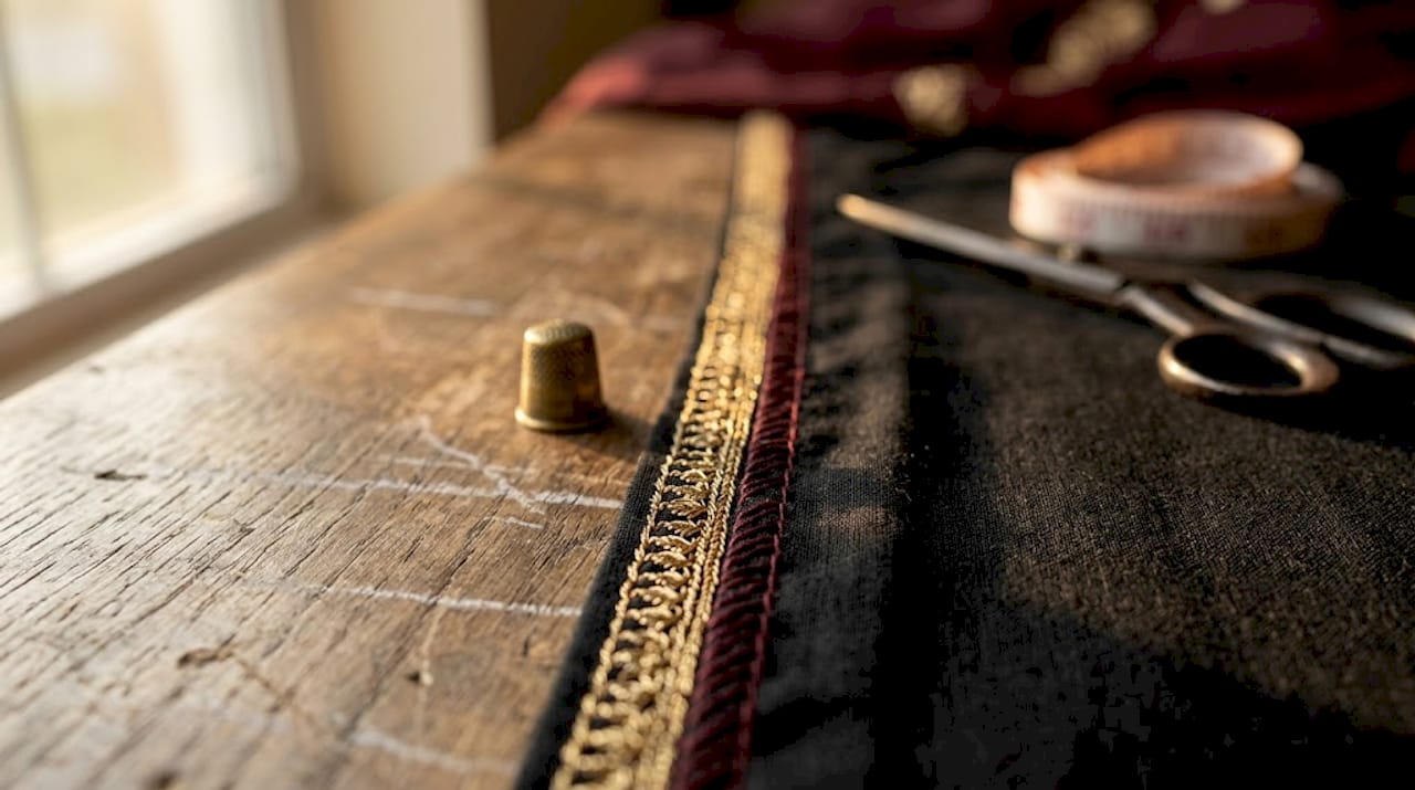 Close-up ethnic suit seam with embroidery