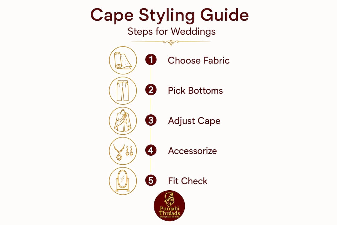 Infographic showing cape suit styling steps vertical flow