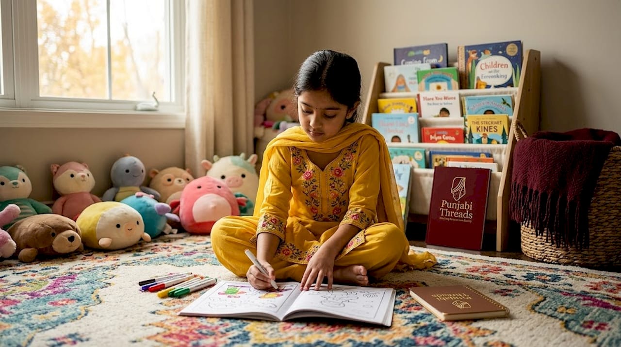 Child relaxing in soft salwar kameez outfit