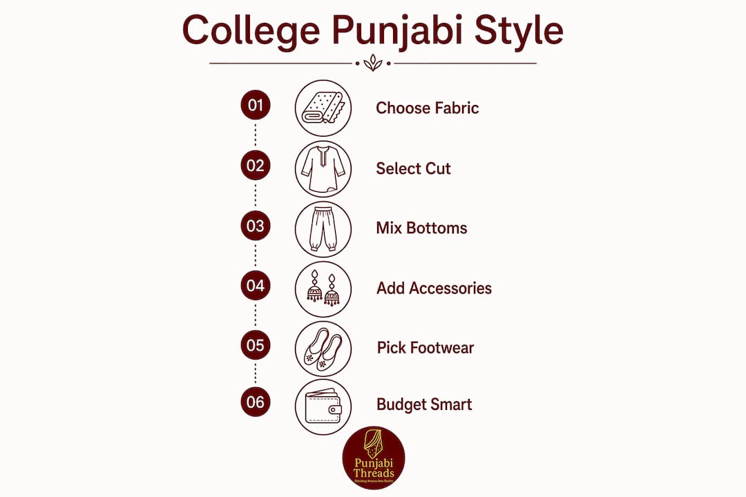 Infographic with steps for styling Punjabi suits in college