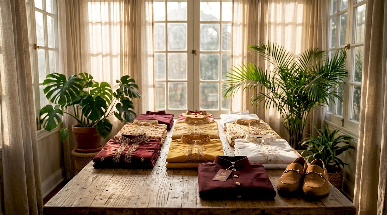 Assortment of kurta pajama fabrics and styles