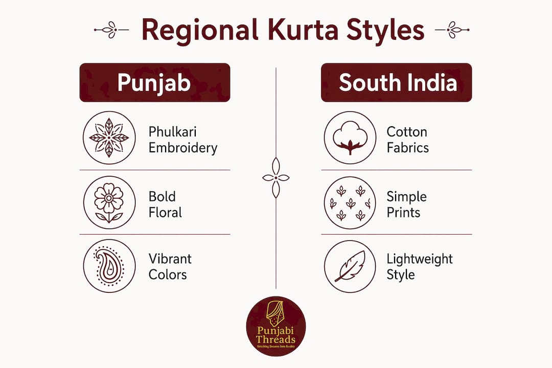 Infographic comparing regional kurta pajama styles