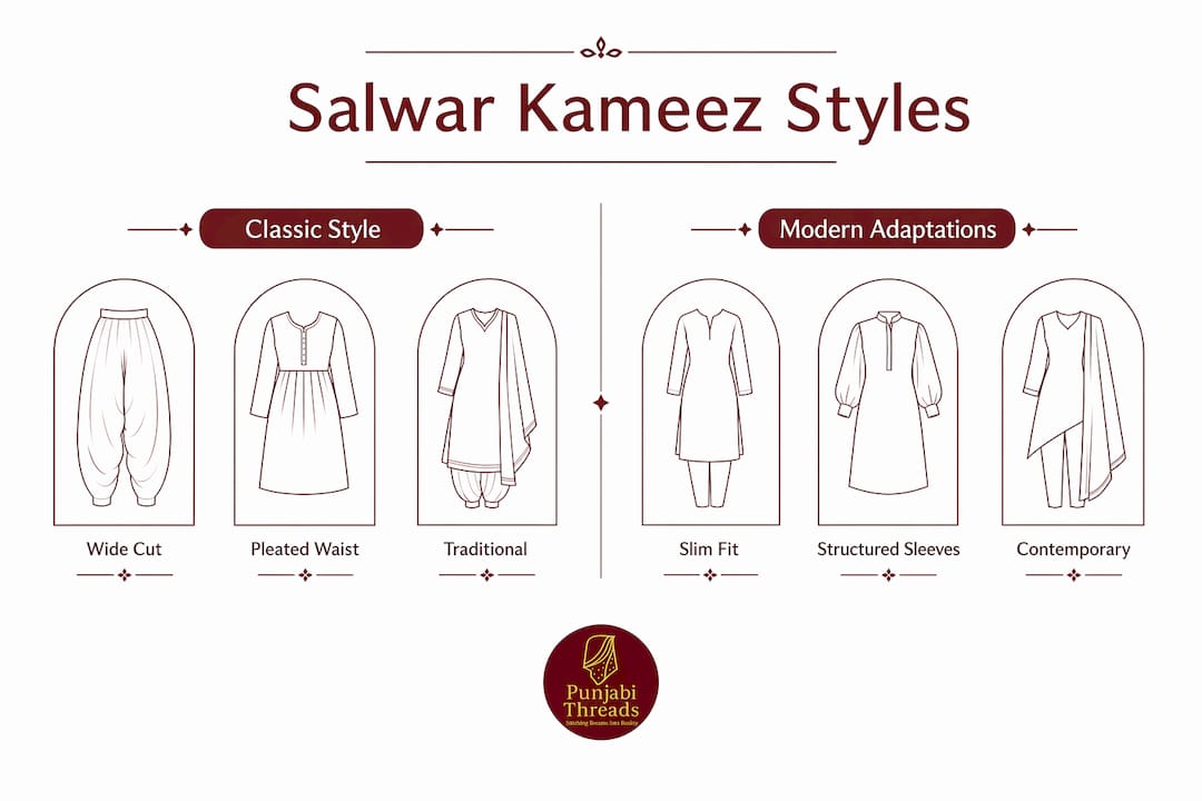 Infographic comparing classic and modern salwar kameez styles