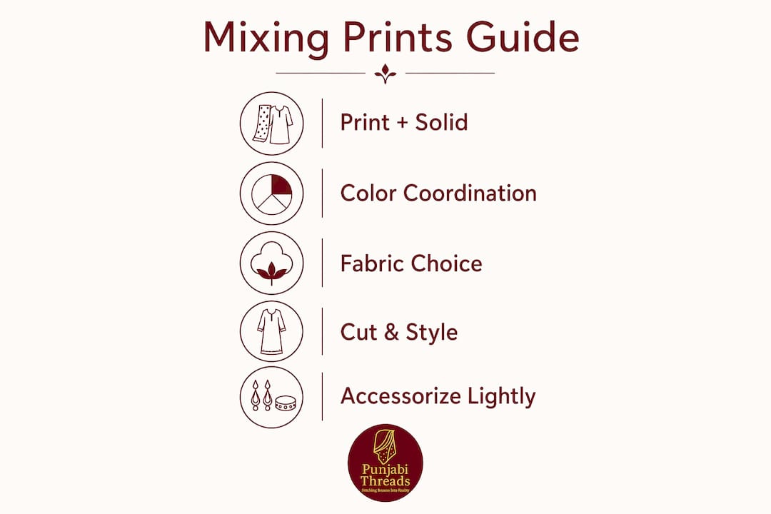 Infographic detailing key steps for mixing Punjabi suit prints