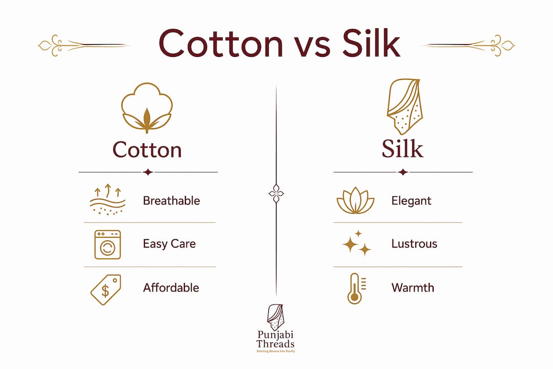 Infographic comparing cotton and silk kurta fabrics