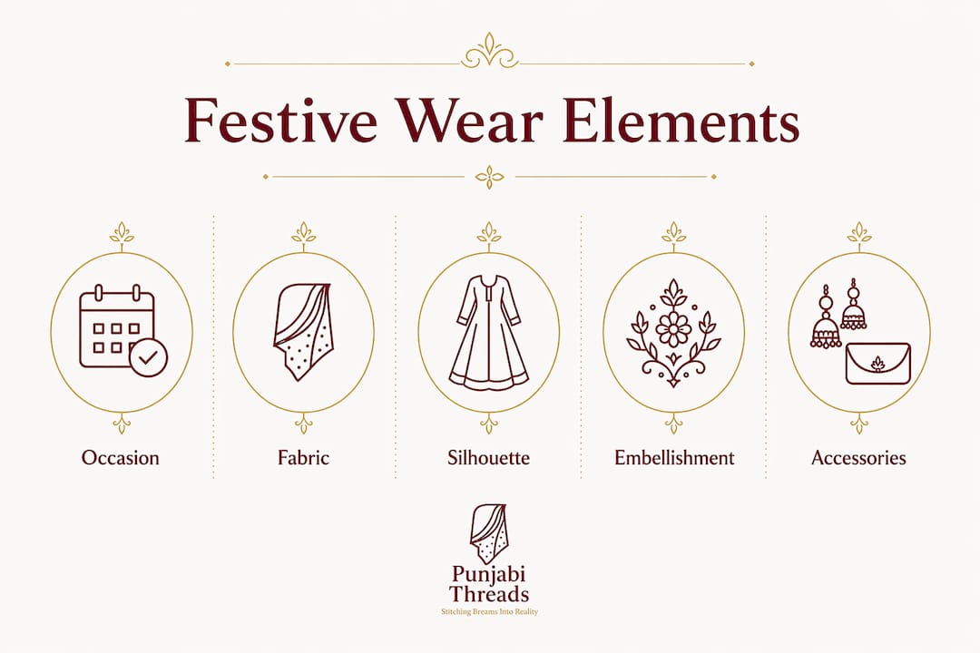 Infographic showing hierarchy of festive ethnic wear elements