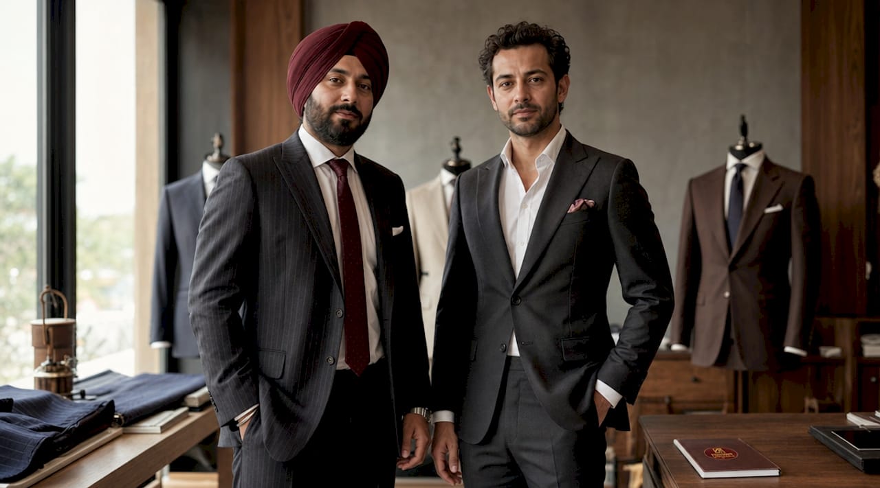 Overhead view comparing straight cut and slim fit suits
