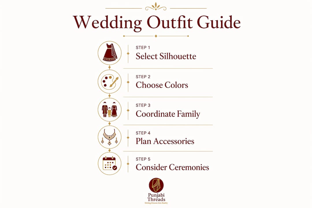 Infographic showing Punjabi wedding outfit steps