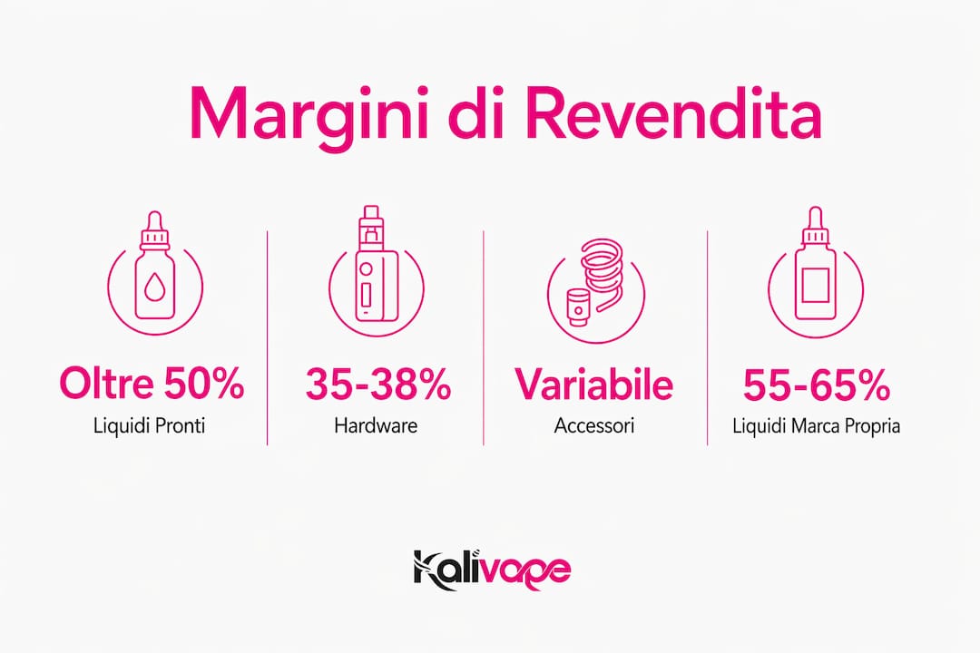 Infografica: confronto tra i margini di guadagno dei liquidi per lo svapo e degli dispositivi hardware