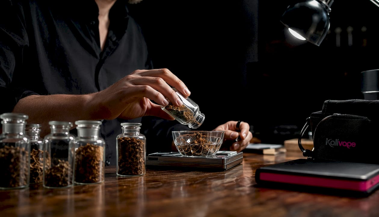 Mani esperte che amalgamano diversi tipi di tabacco