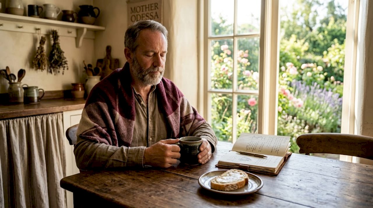Man practicing mindfulness with morning coffee