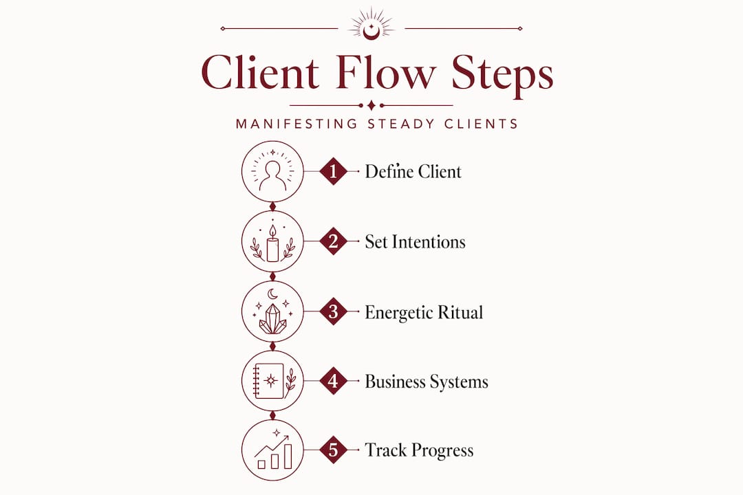 Infographic showing steps to manifest steady clients
