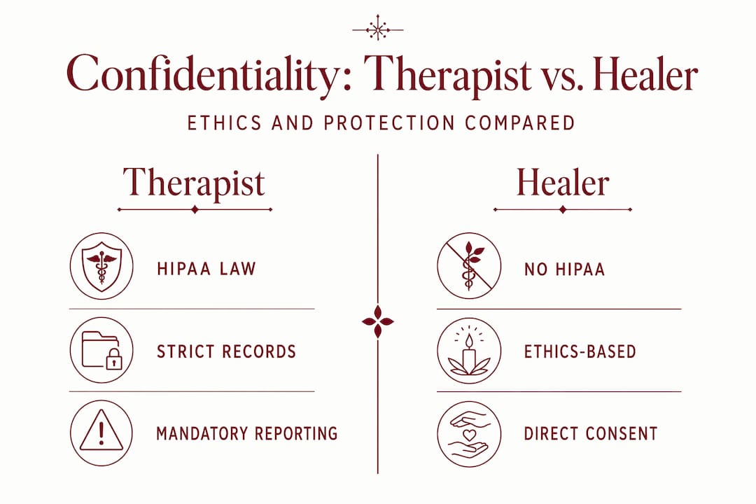 Side-by-side infographic of therapist and healer standards