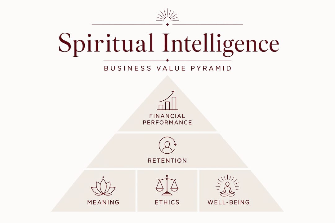 Pyramid infographic linking spirituality to business success