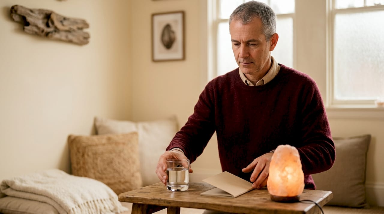 Practitioner preparing energy healing workspace