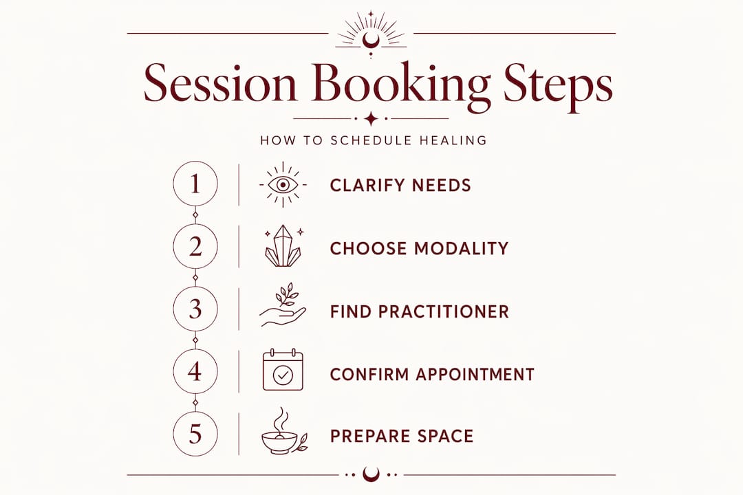 Infographic outlining spiritual session booking steps