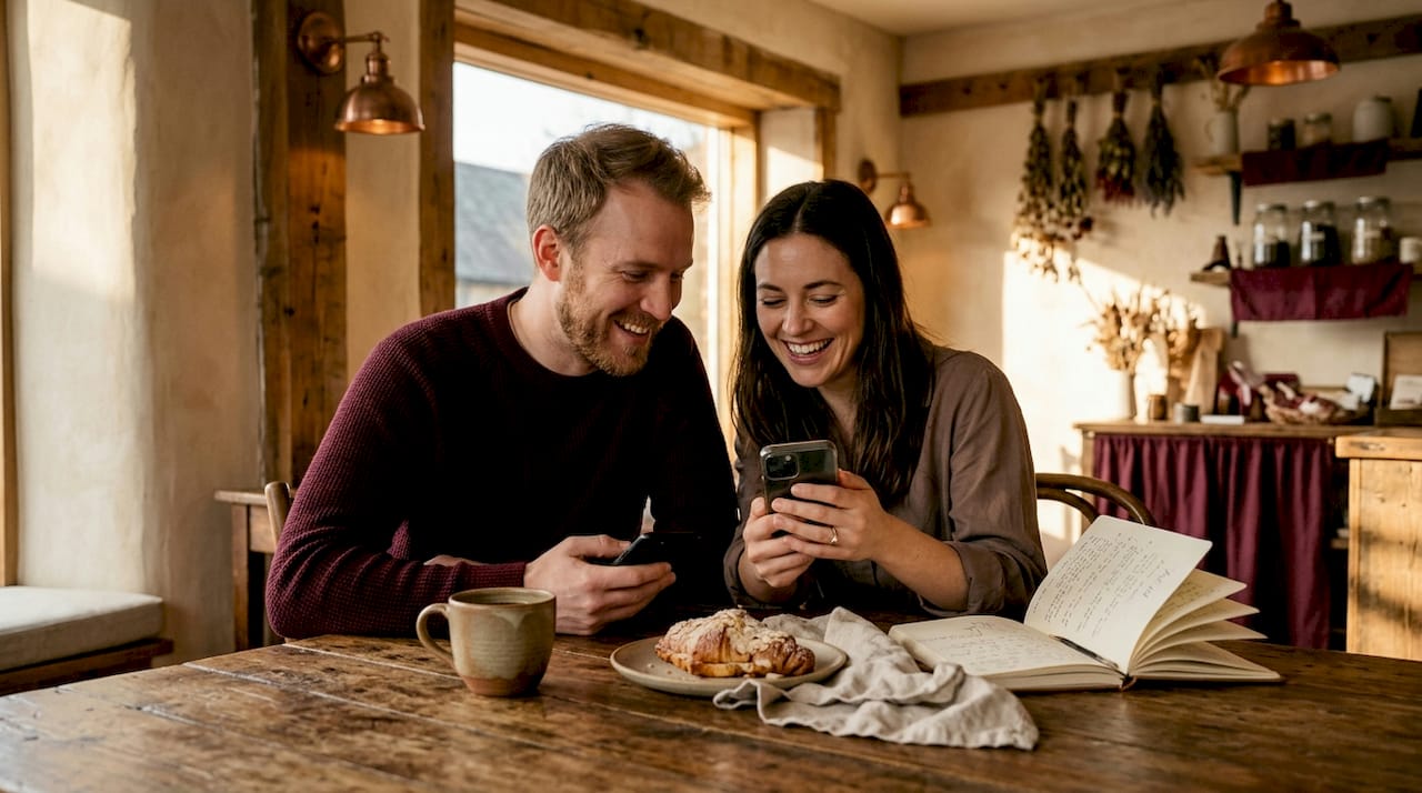Pair exchange substantive messages at café