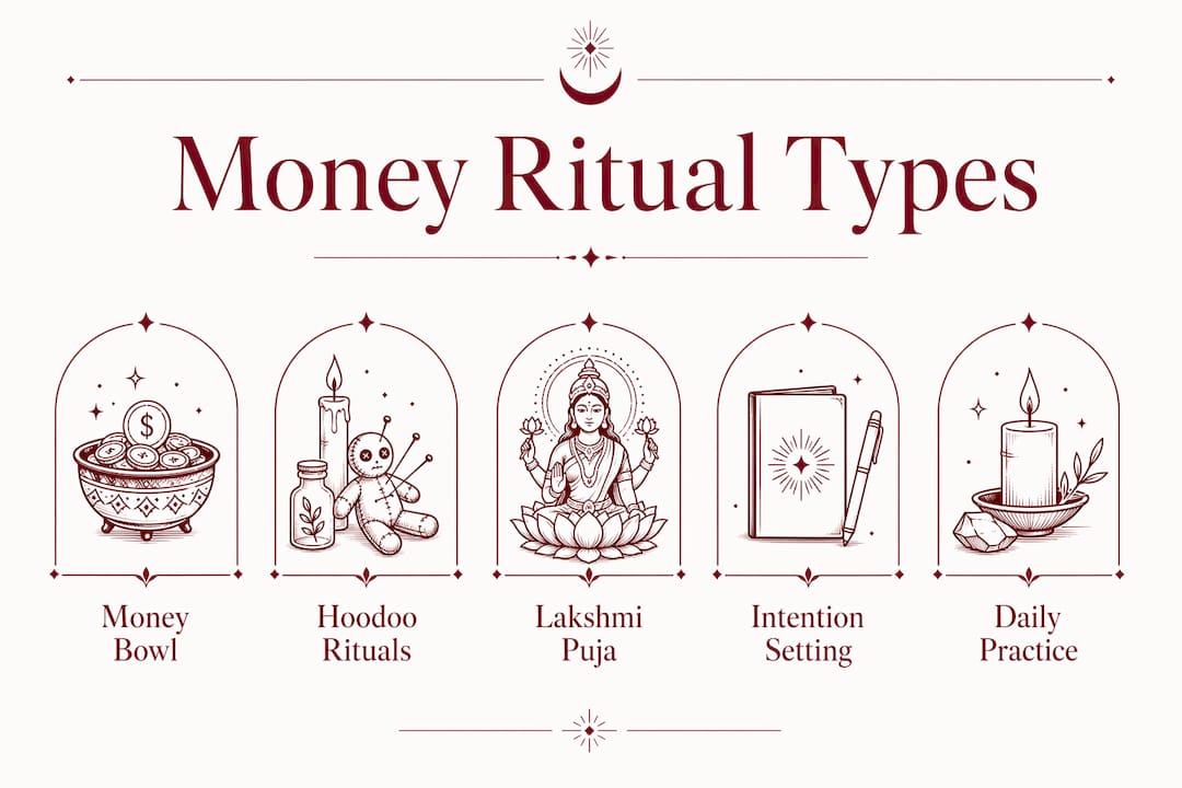 Infographic depicting common money attraction ritual types