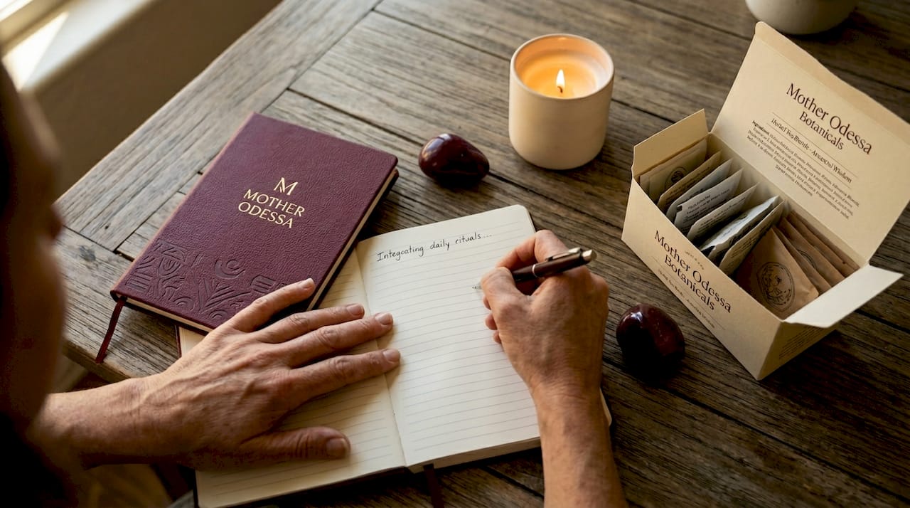 Guide’s hands taking notes in journal