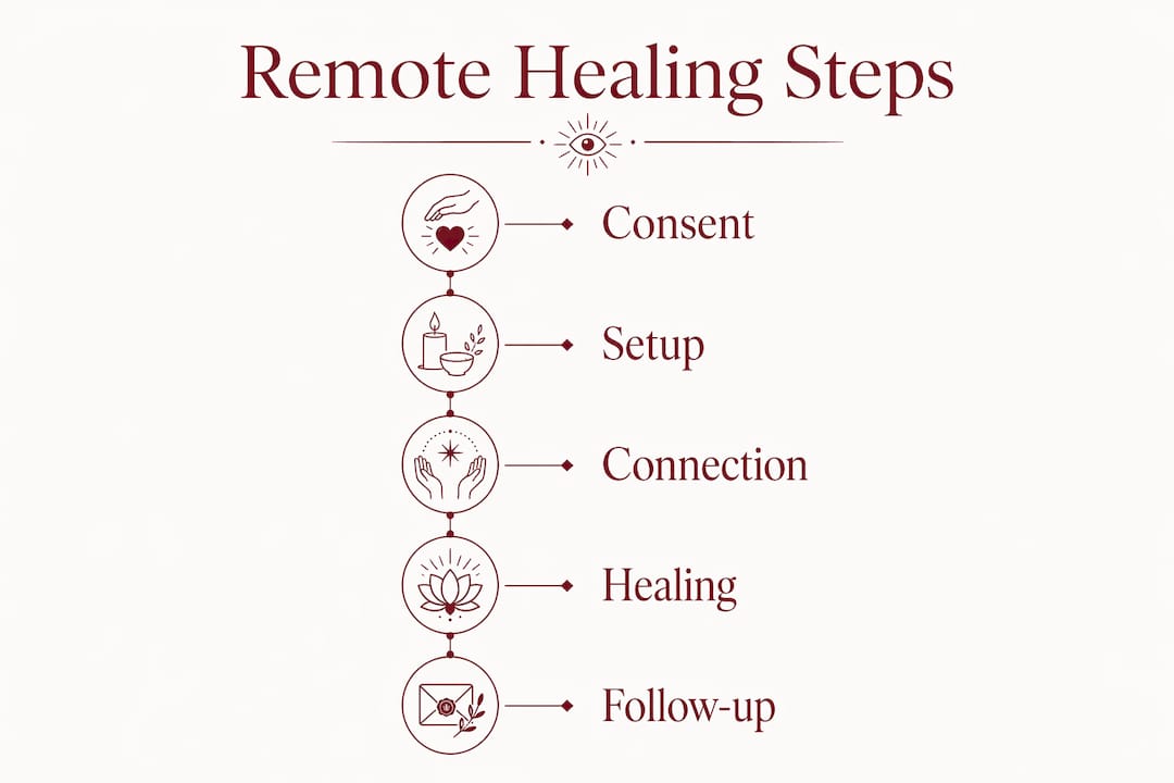 Infographic illustrating remote healing session steps