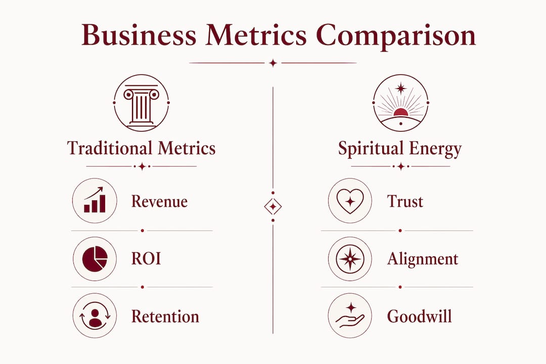 Infographic comparing traditional metrics and spiritual energy