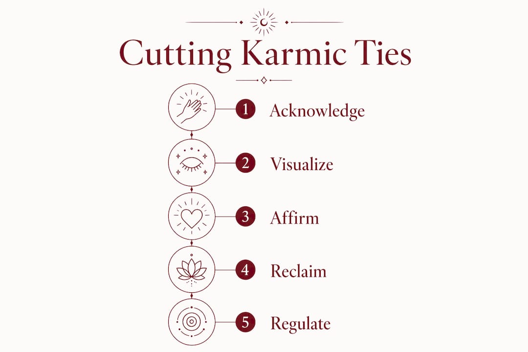 Infographic illustrating step-by-step karmic tie cutting process