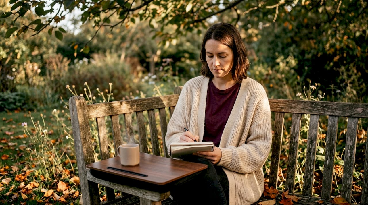 Woman planning family ritual on notepad