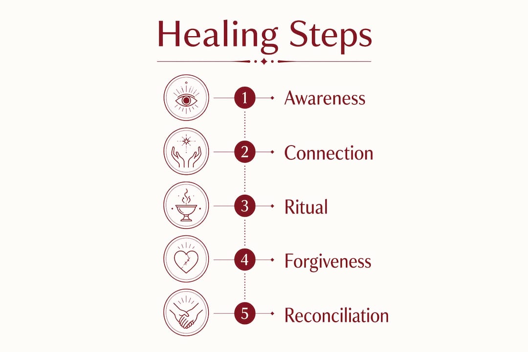 Infographic illustrating steps of ancestral healing