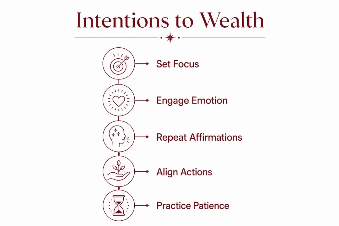 Infographic showing steps for wealth manifestation