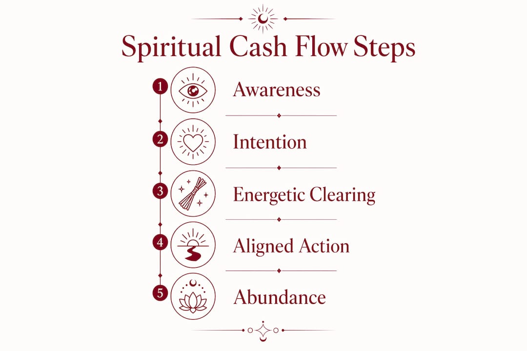 Infographic illustrating steps of spiritual cash flow