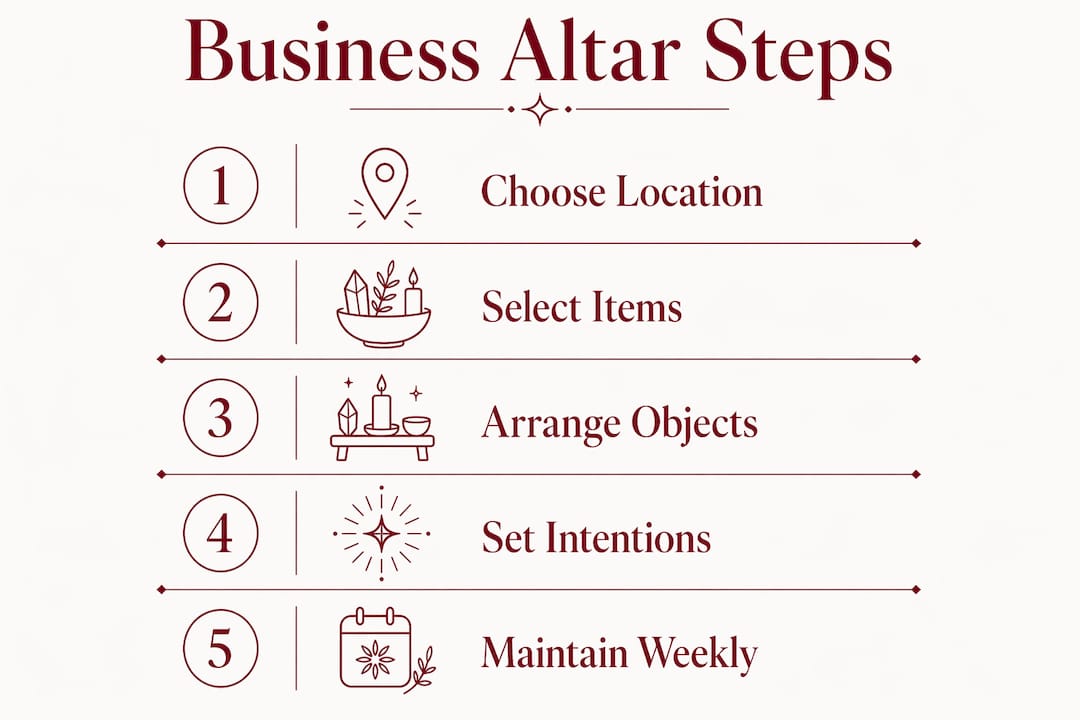 Infographic illustrating step-by-step business altar setup