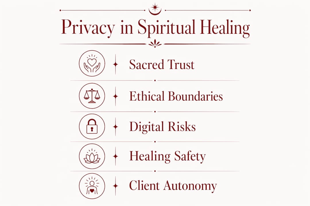 Infographic illustrating key privacy concepts in spiritual healing
