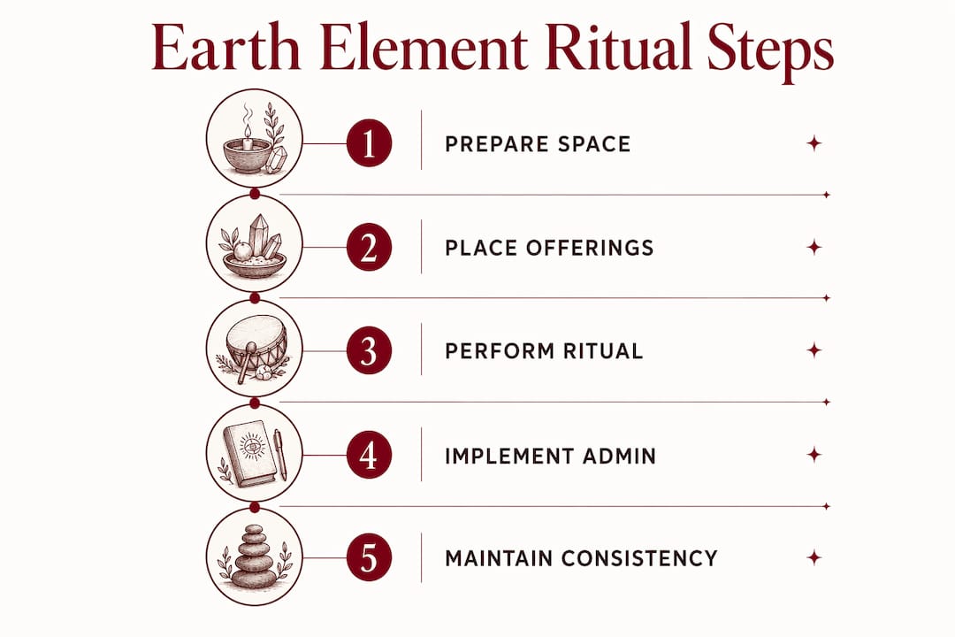 Infographic illustrating steps for Earth element business rituals