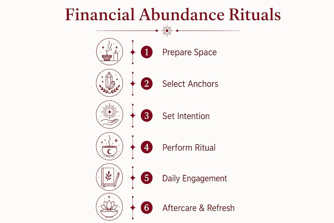 Infographic showing steps of financial abundance ritual
