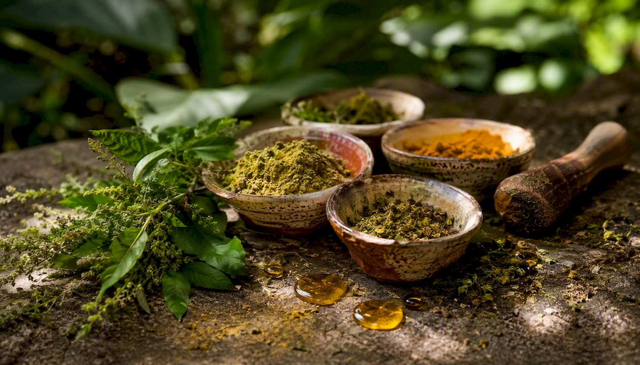 Botanical leaves and powders used in rituals