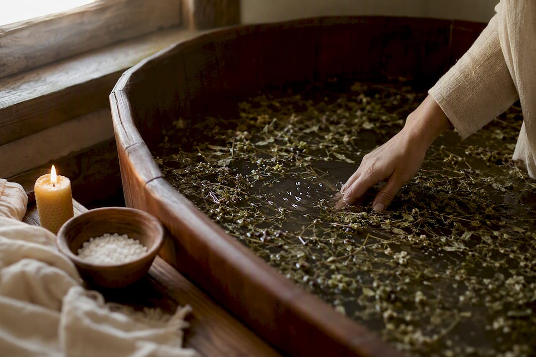 Bath tub with herbal water and sea salt