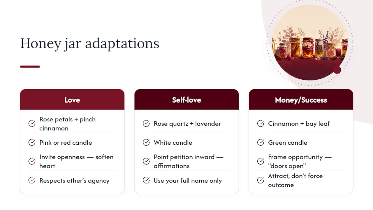 Honey jar adaptations for three intentions