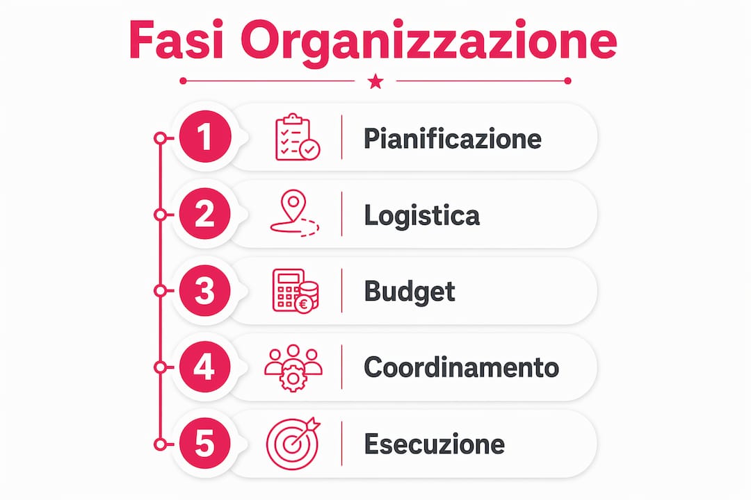 Infografica sulle principali tappe per organizzare un evento aziendale all’estero