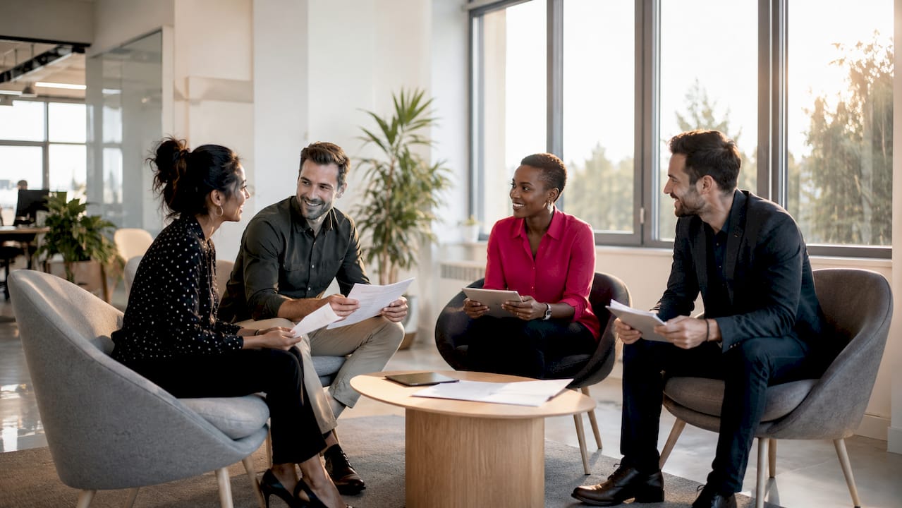 Piccoli team che lavorano insieme in spazi di lavoro flessibili