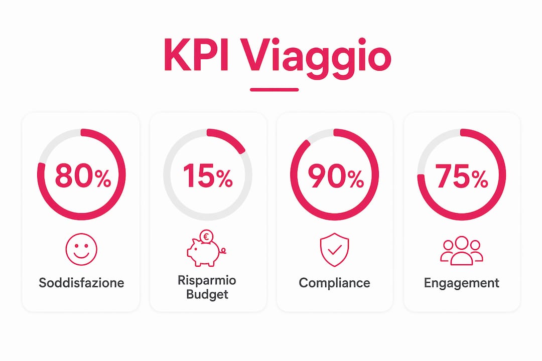 Infografica che mette in evidenza i principali indicatori per valutare il ritorno sull’investimento dei viaggi aziendali