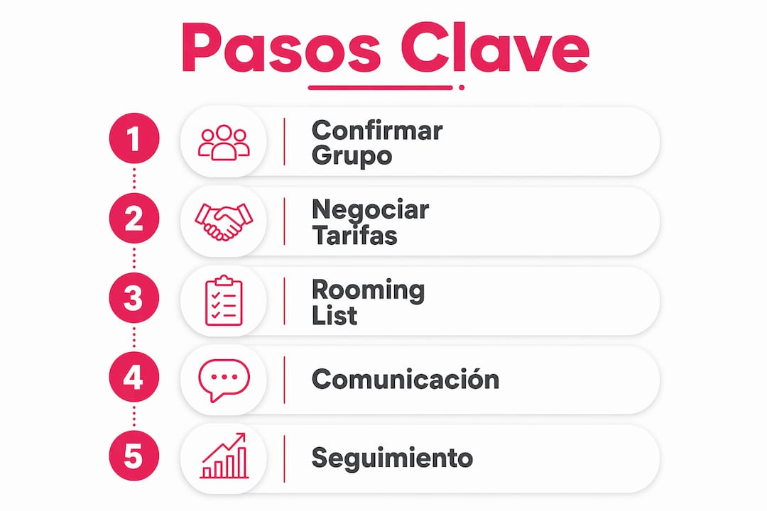Infografía con los pasos esenciales para organizar un alojamiento grupal