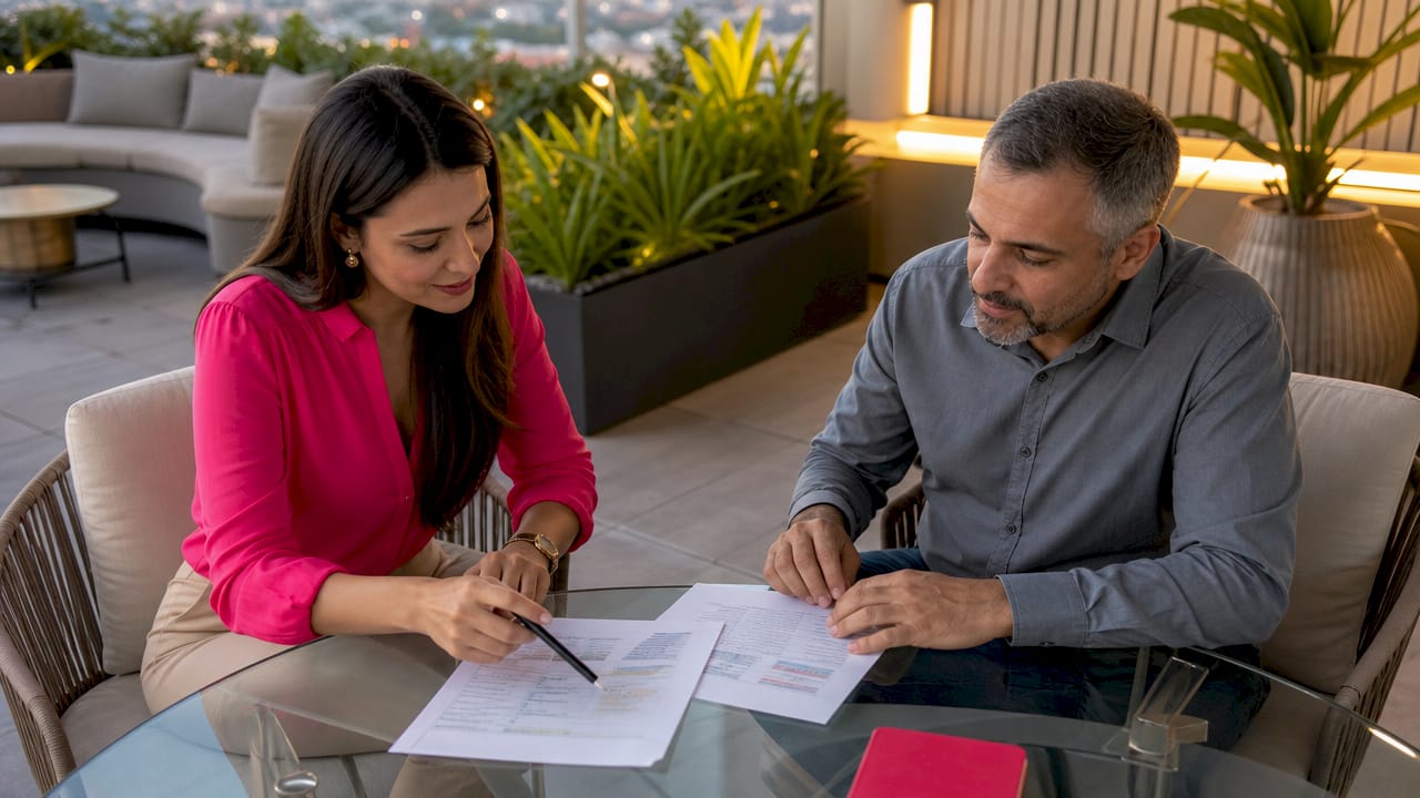 Dos expertos organizando juntos una reunión en un hotel