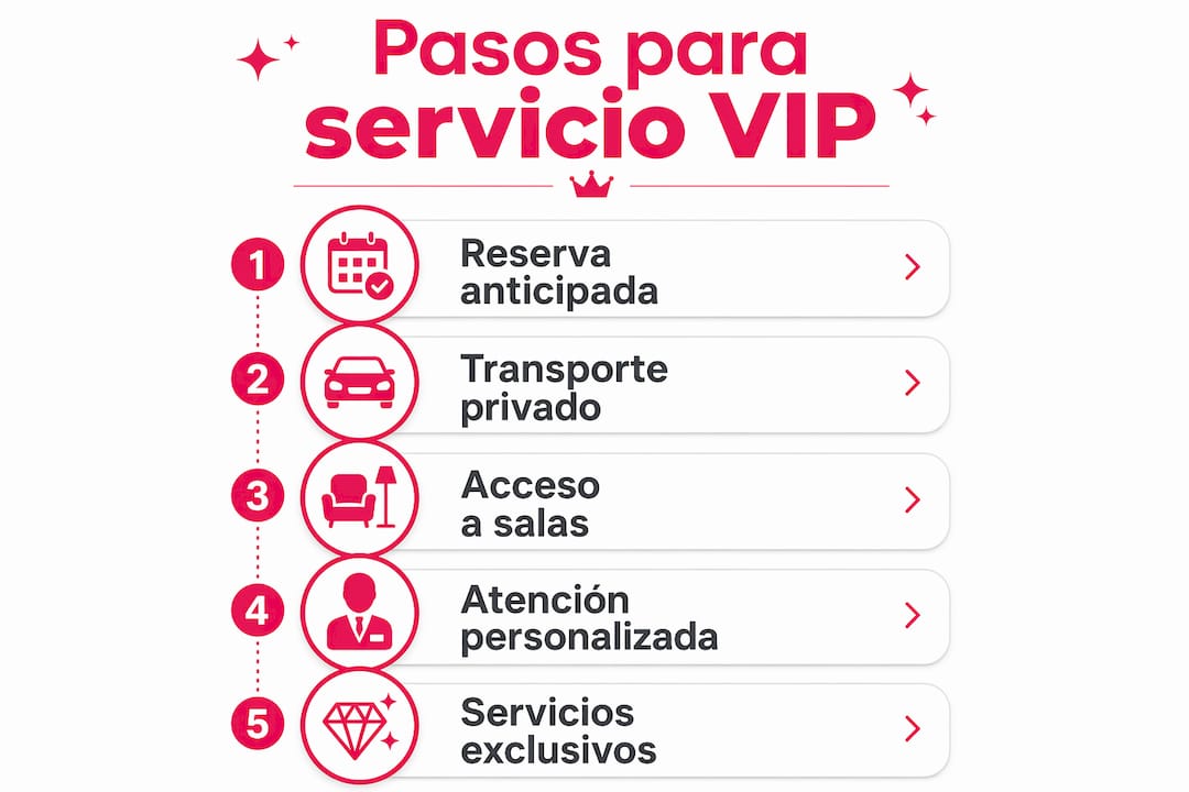 Infografía con los pasos clave para disfrutar de un servicio VIP en viajes de negocios