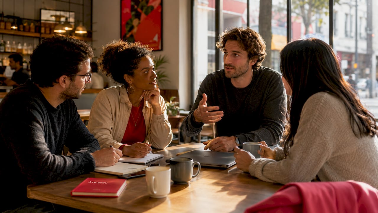 Corporate team collaborating in countryside coworking space
