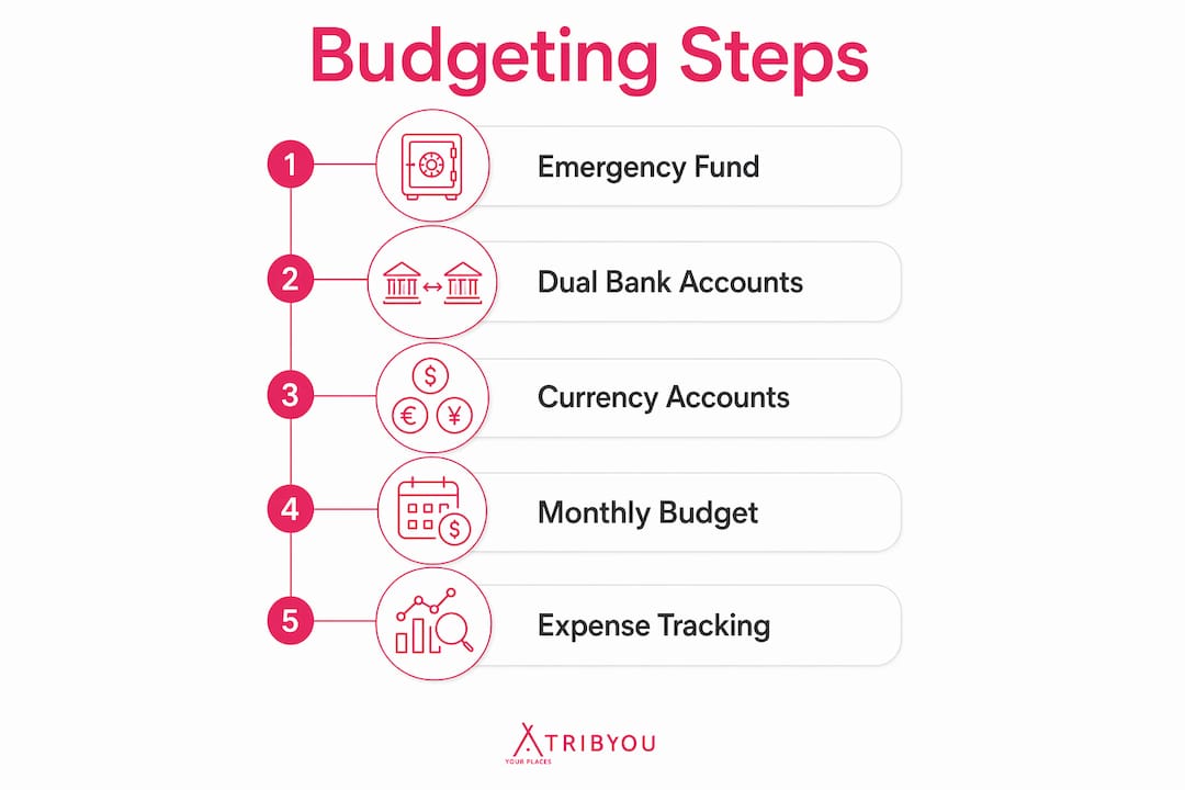 Infographic illustrating budgeting steps for remote workers